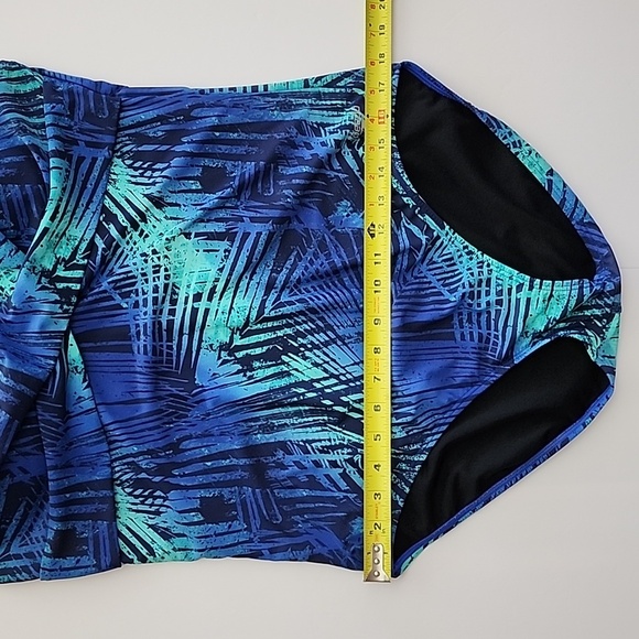 Speedo One Piece Swimsuit Abstract Foliage Turquoise Blue Cross Straps Sz 16 - Picture 12 of 12